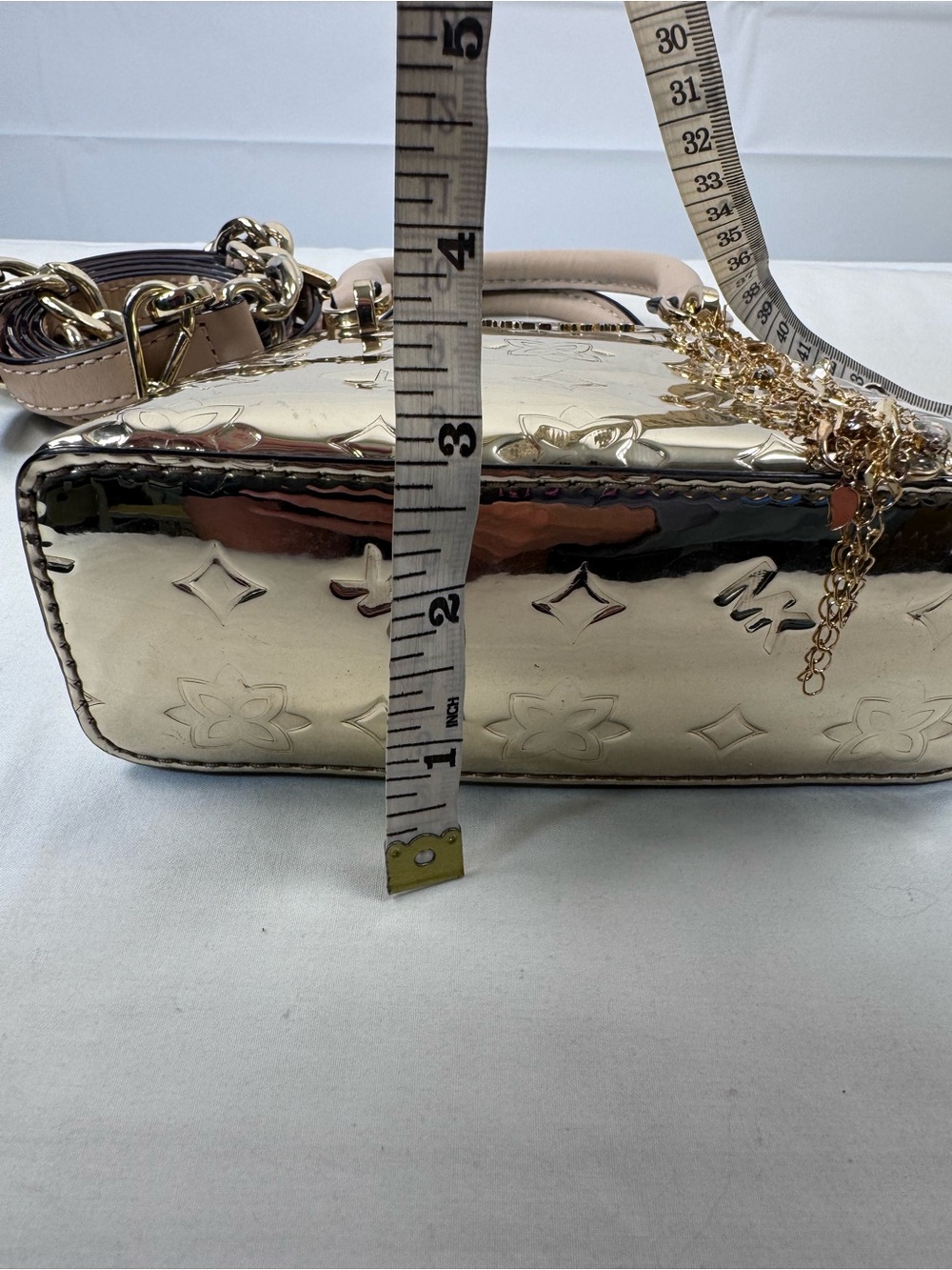 Michael Kors Mini Metallic Gold Crossbody Satchel Bag Tassel - Picture 8 of 12